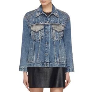 Alice + Olivia AO.LA Crystal Embellished Oversized Denim Jacket $795 Size M
